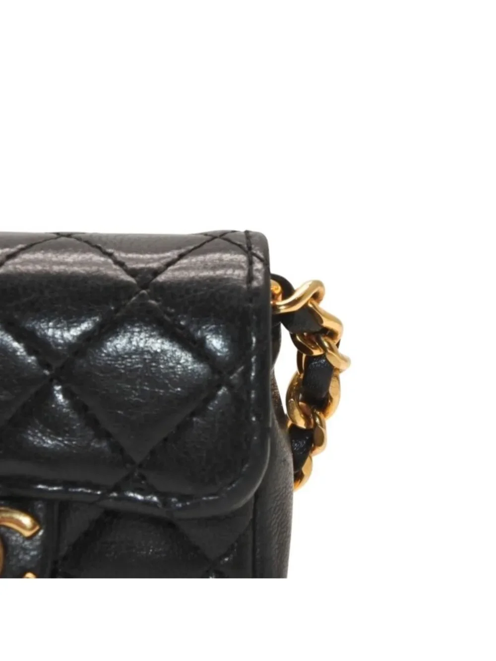 Chanel Micro Quilted Chain Shoulder Bag CC Logo Lambskin Black Gold